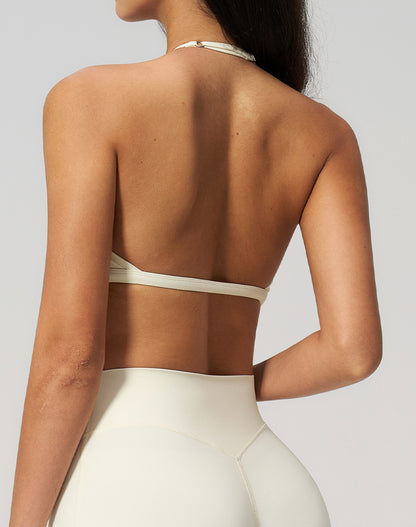 Removable Pads Open Back Halter Neck Sports Bra