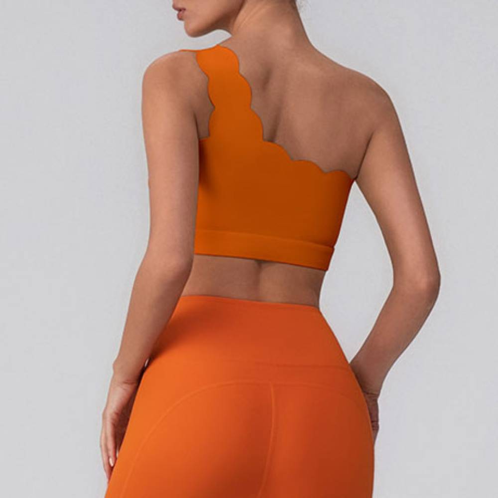 Wavy One Shoulder Sports Bra Tank Top with Removable Pads