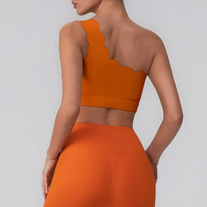 Wavy One Shoulder Sports Bra Tank Top with Removable Pads