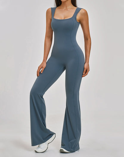 Backless Yoga Flare Leg Jumpsuit One Piece Athletic Bodysuit