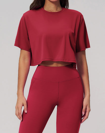 Short Sleeve Crop Tops Round Neck T-Shirts Loose Fit Blouse