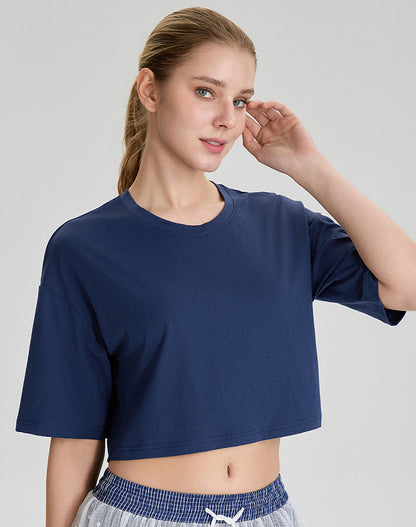 Summer Short Sleeve Crop Tops Casual Athletic Yoga T-Shirts