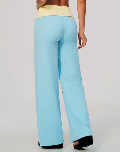 Color Block Fold Over Wide Leg Yoga Flare Pants