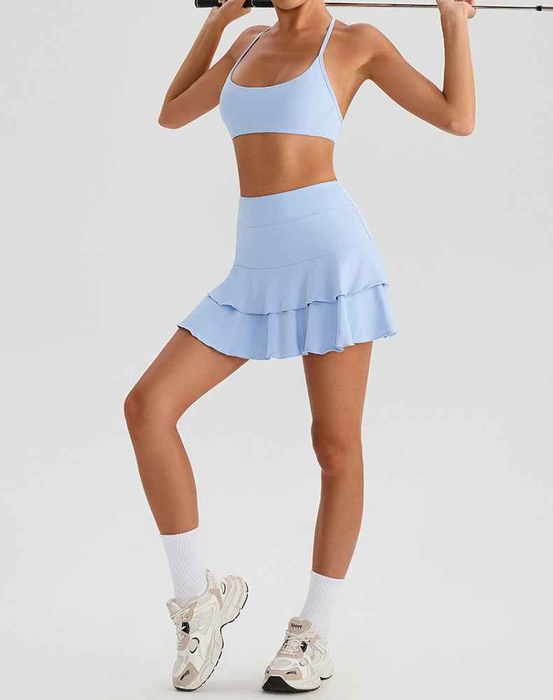 Tennis Set with Sports Bra and Double Ruffle Golf Skirt
