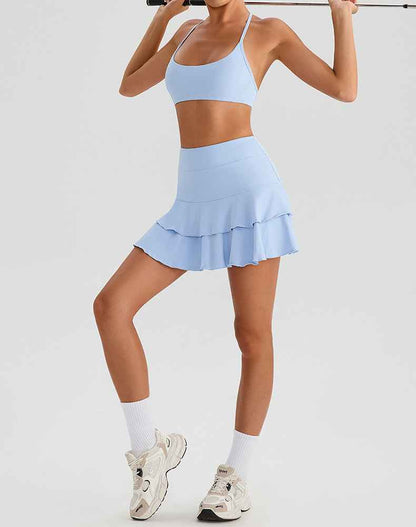 Tennis Set with Sports Bra and Double Ruffle Golf Skirt