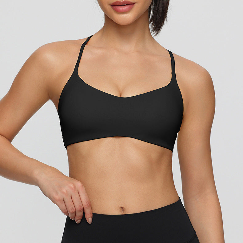Twist Cross Back Sports Bra Adjustable Thin Straps Yoga Tops