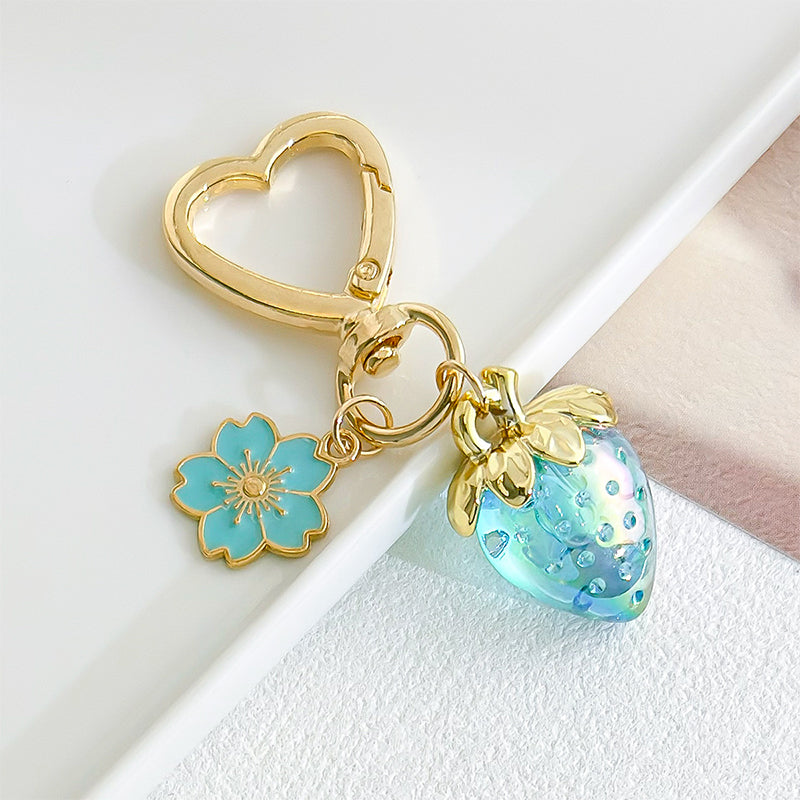 Strawberry Heart Bag Keychain Cherry Blossom Purse Charm