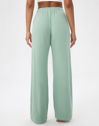 Waffle Knit Straight Leg Sweatpants with Pockets