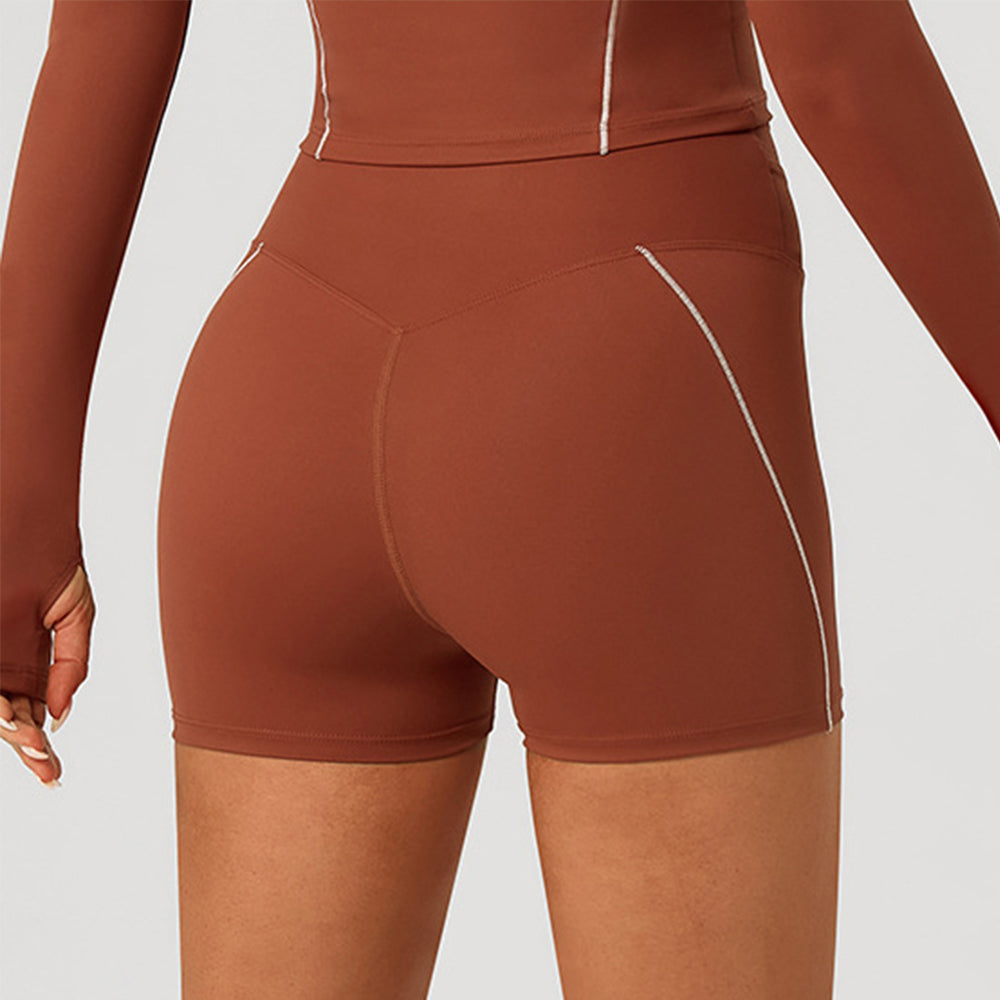Color Blocking Workout Biker Shorts Waist Knot Running Short