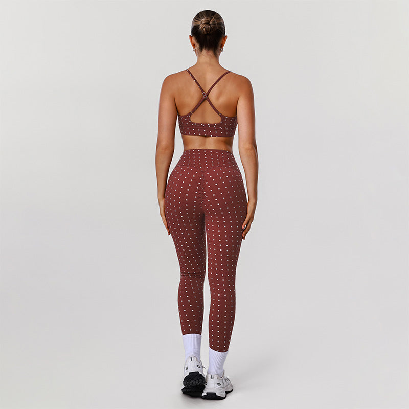 Silver Polka Dot Activewear Sets with Sports Bra and Legging