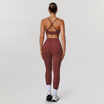 Silver Polka Dot Activewear Sets with Sports Bra and Legging