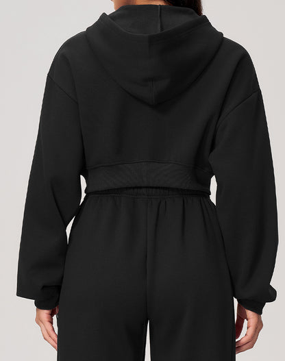 Long Sleeve Full Zip Cropped Casual Hooded