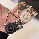 Metal Camellia Flower Mini Diamond Bag Shape Keychain