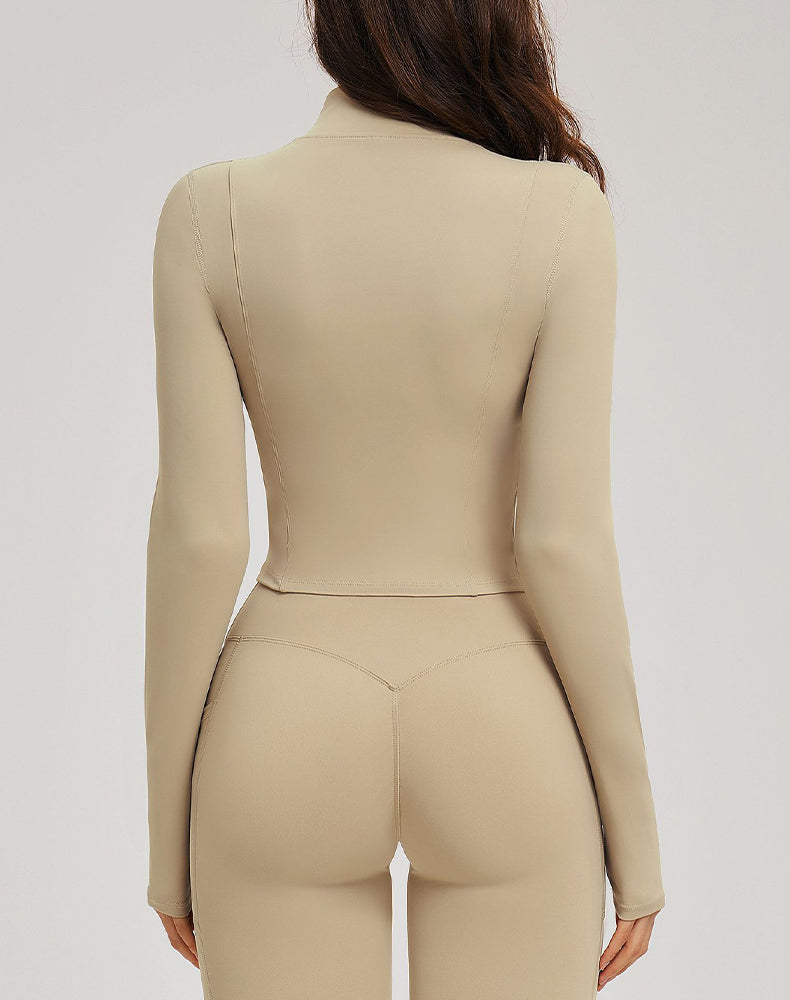 Full Zip Running Jackets Slim Fit Cropped Athletic Tops