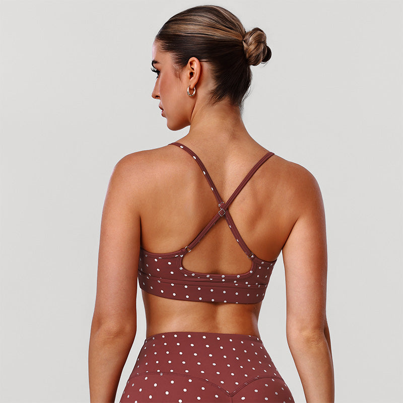 Silver Polka Dot Sports Bra with Removable Bra Pads