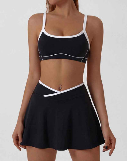Athletic Sets with Sports Bra and Pleated Tennis Golf Skirt
