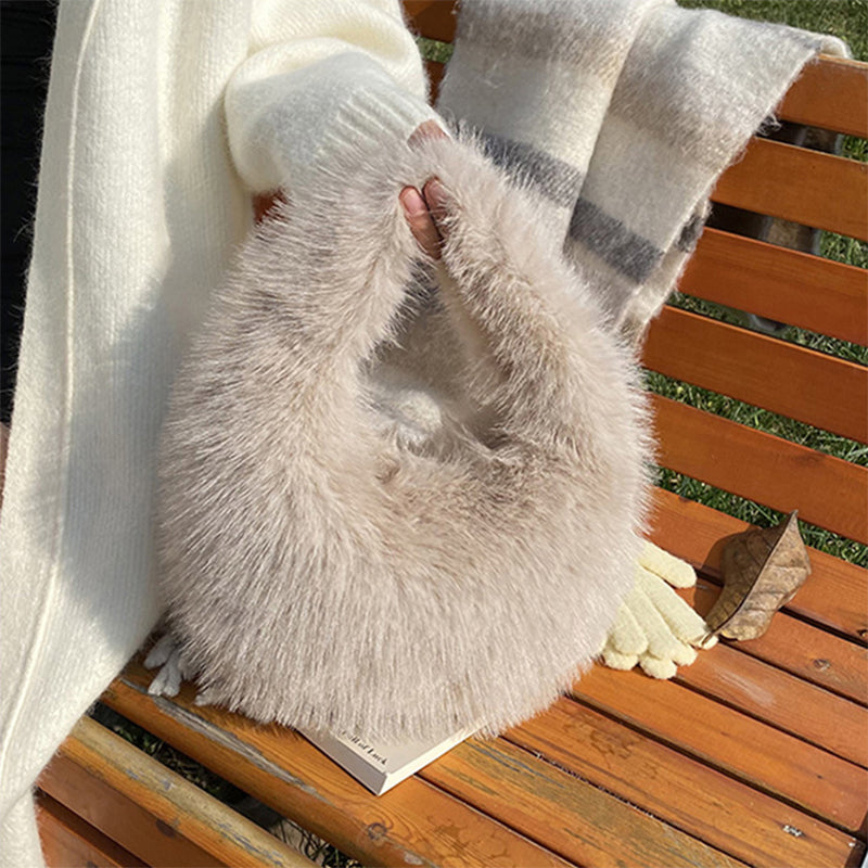 Winter Fluffy Faux Fur Tote Handbag Soft Fuzzy Purse Bag