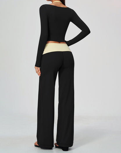 2 Piece Long Sleeve Sports T-Shirt and Fold Over Flare Pant