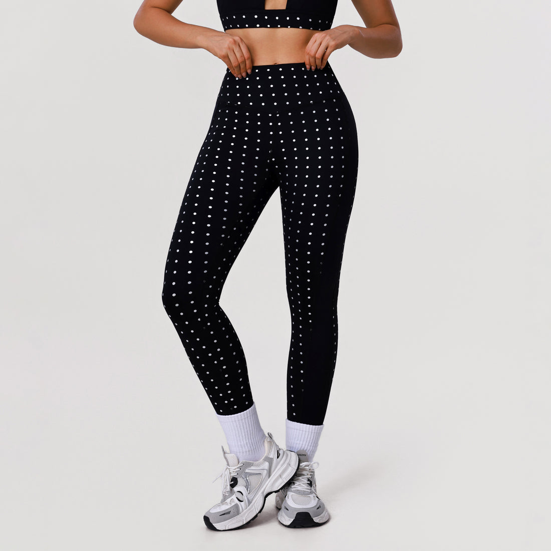 White Polka Dot Black High Waist Leggings Yoga Pants