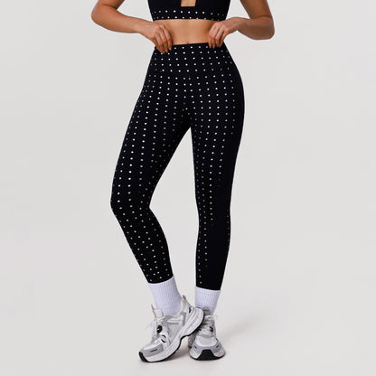 White Polka Dot Black High Waist Leggings Yoga Pants