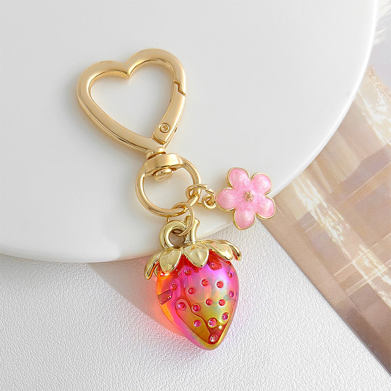 Strawberry Keychain Bag Charms Heart Flower Keychains Decor