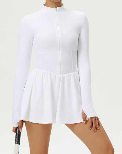 Long Sleeve Zipper Tennis Dress with Built-in Short