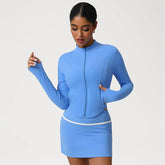 Full Zip UP Athletic Cropped Jacket with Thumb Holes