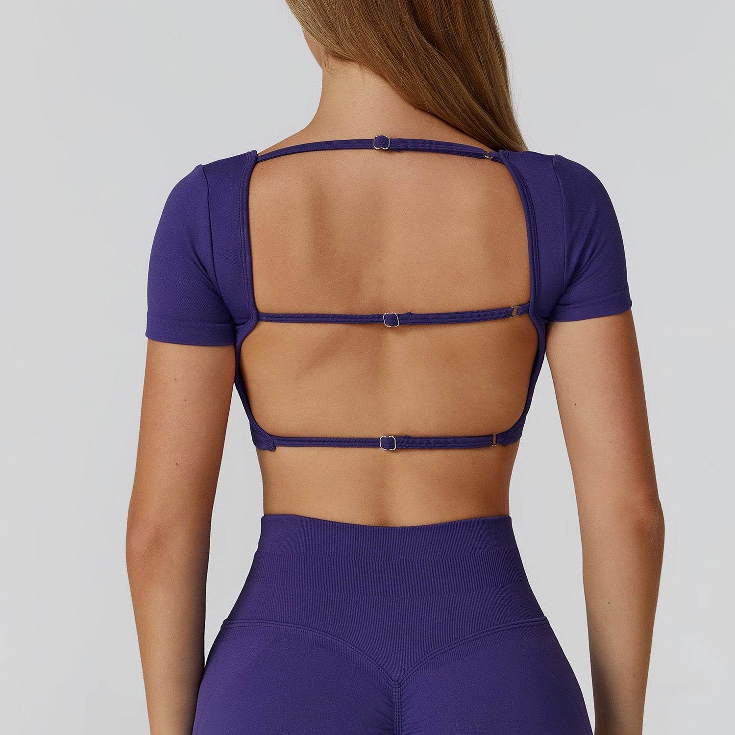 Short Sleeve Crop Top Yoga T-Shirt with Built in Bra