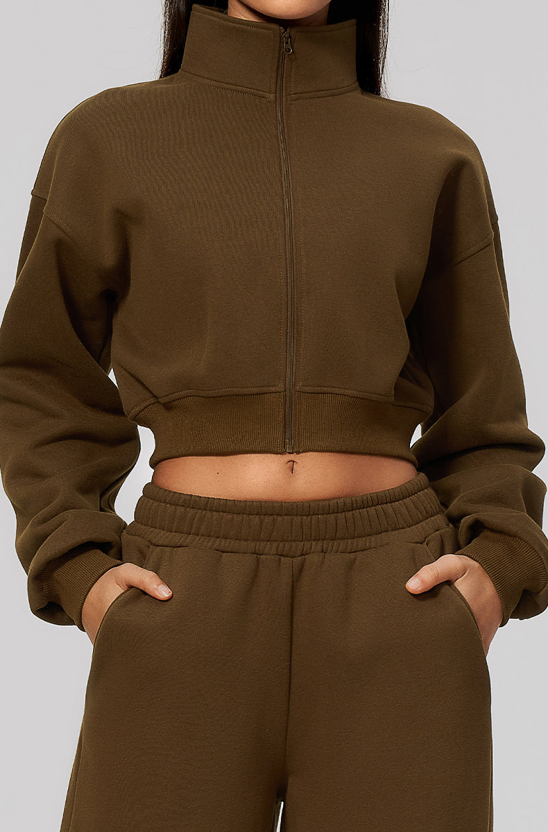 Crop Collar Zip Up Athletic Jacket