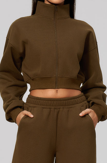 Crop Collar Zip Up Athletic Jacket