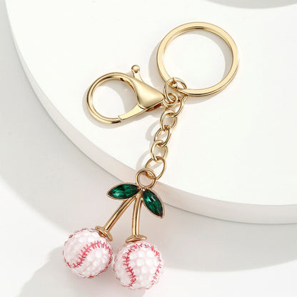 Rhinestone Sports Ball Cherry Keychain Key Ring Bag Charm