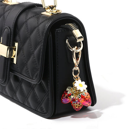 Cute Strawberry Keychain Bag Charm with Flower