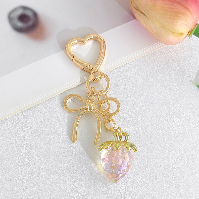 Strawberry Bow Keychain Clear Purple Cute Bag Heart Charms