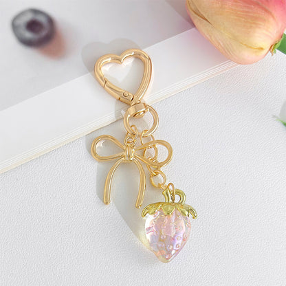 Strawberry Bow Keychain Clear Purple Cute Bag Heart Charms
