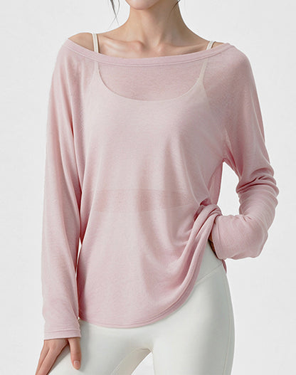 Off Shoulder Long Sleeve Sheer Mesh Yoga Tops