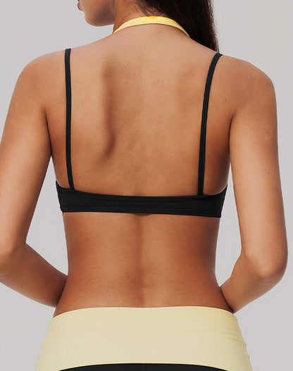 Faux Two Piece Color Block Sports Bra
