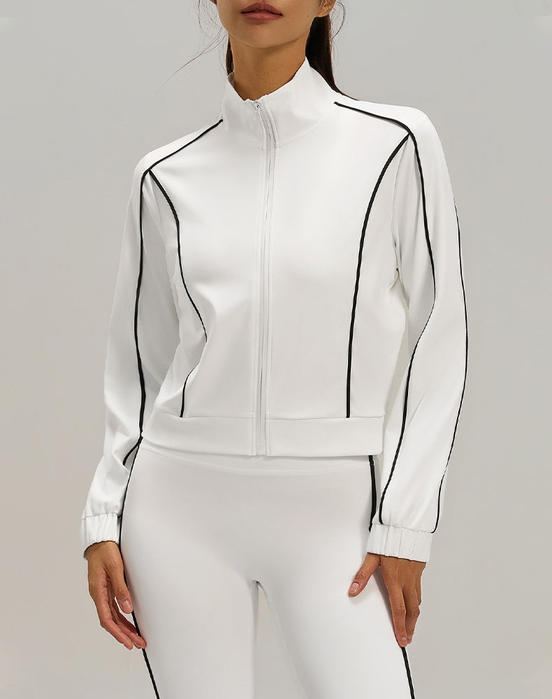 Stand Collar Workout Track Jackets Full Zip Crop Coat
