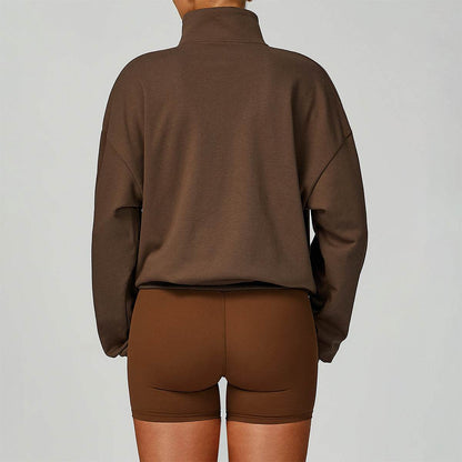 Half Zip Long Sleeve Crop Top Sports Sweatshirt
