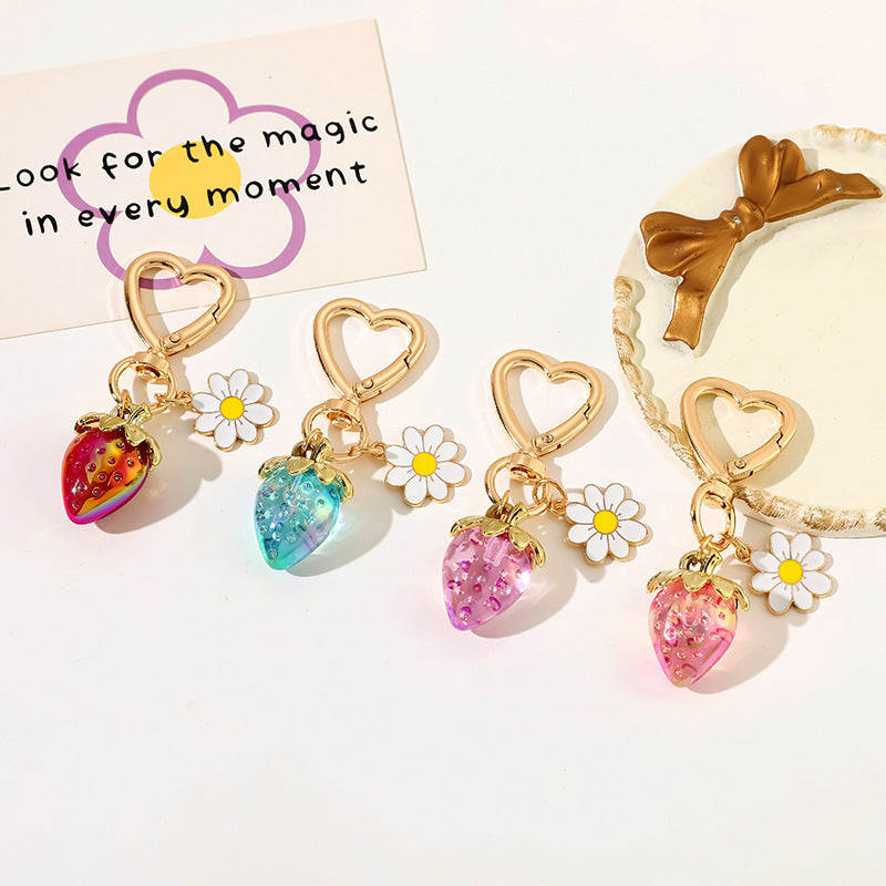 Cute Strawberry Keychains Heart Flower Daisy Bag Charms