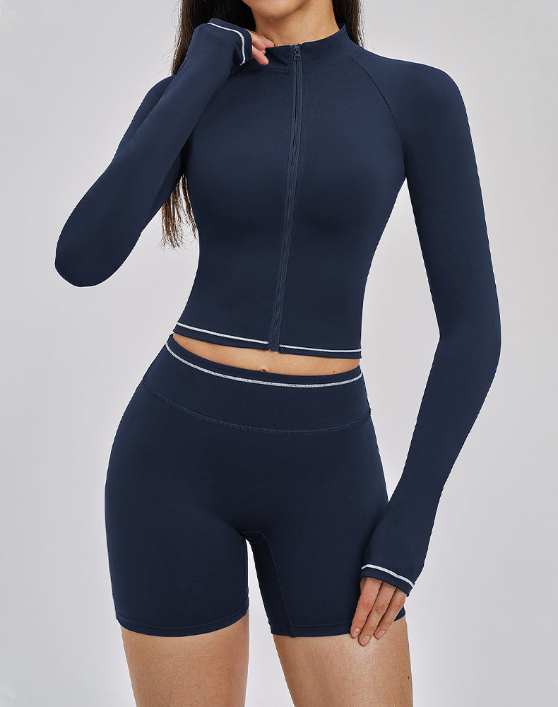 Zip Up Crop Jacket Cropped Long Sleeve Athletic Tops