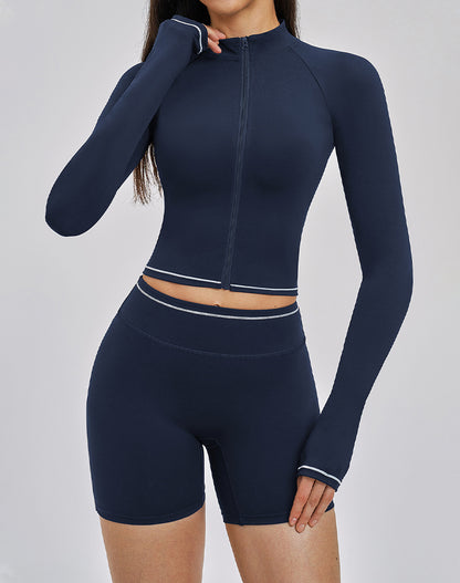 Zip Up Crop Jacket Cropped Long Sleeve Athletic Tops