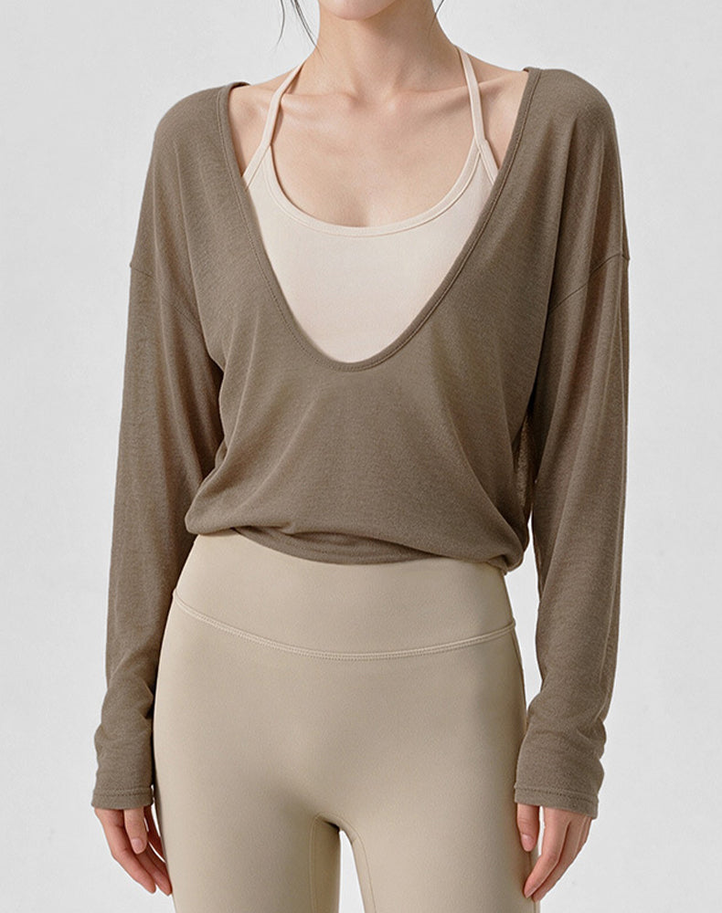 Long Sleeve Sheer Mesh Active Tops