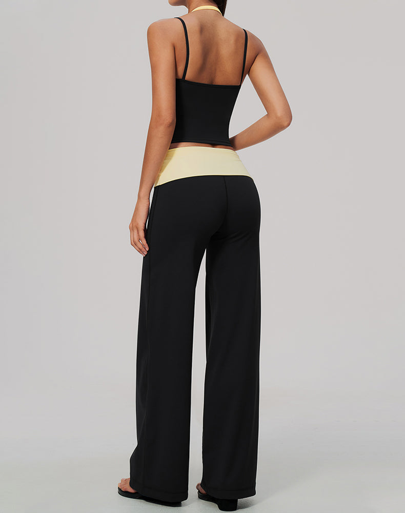 2 Piece Color Block Tank Top and Fold Over Flare Pant Sets