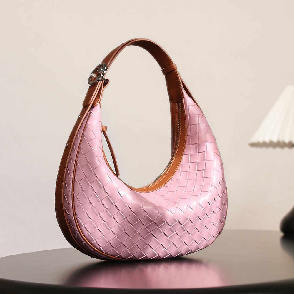 Woven Leather Handbag Half Moon Bag