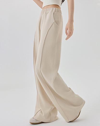Casual Elastic Waist Wide Leg Sweatpants with Pockets