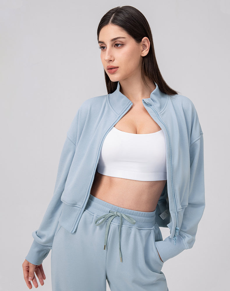 Sports Long Sleeve Hooded Loose Coat Casual Cropped Top