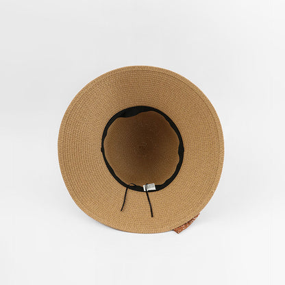 Summer Beach Sun Protection Straw Hat with Floral Bowknot