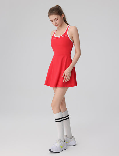 Racerback Tennis Dress with Short Contrast Colors Golf Dress