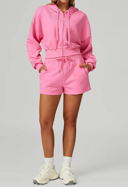 Sport Set with Long Sleeve Hoodie Jacket and Casual Short