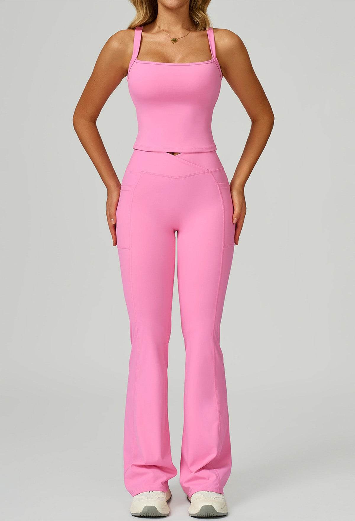 Activewear Set with Wide Strap Tank Top and Flared Pant